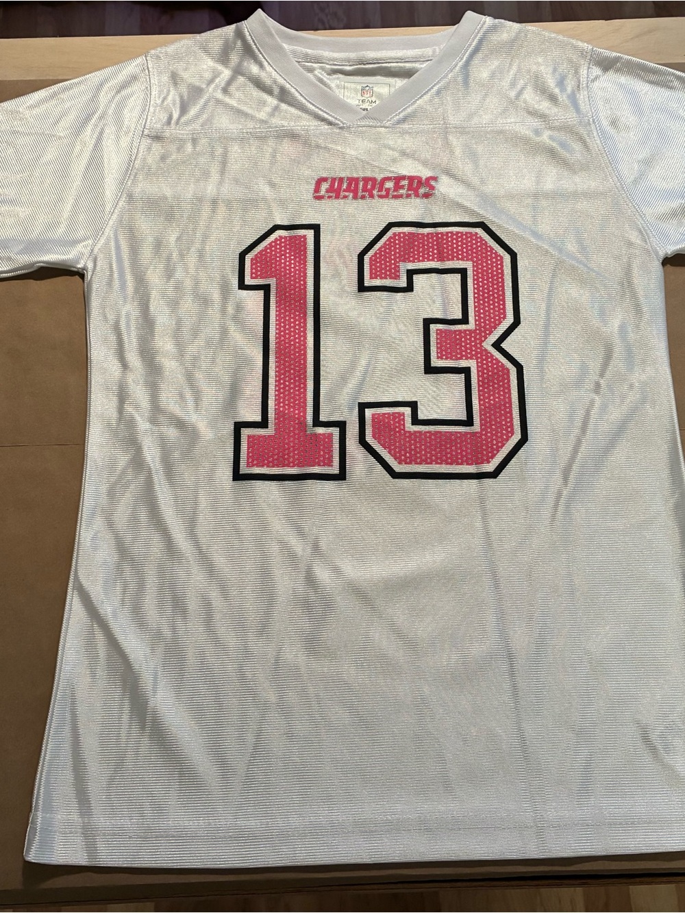Los Angeles Chargers #13 Keenan Allen Girls White Jersey Size M Pink Lettering